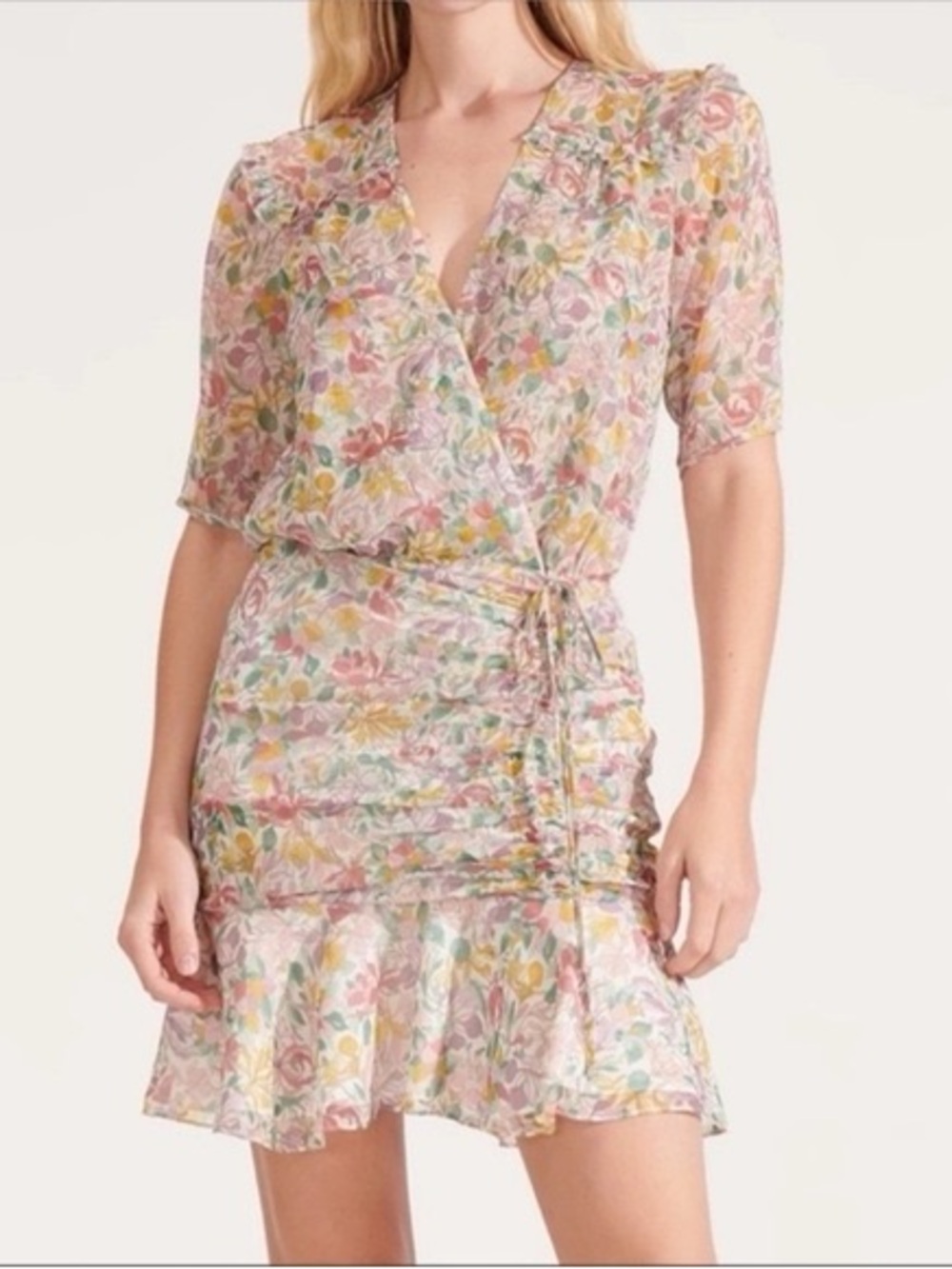 Veronica Beard Dakota silk mini dress floral ruched tie waist